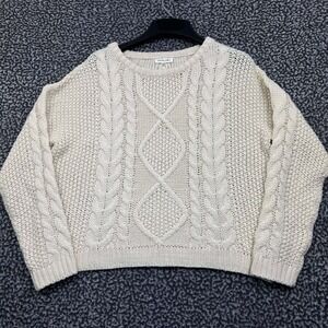 Olivia Grey Sweater Women Medium Beige Cable Knit Pullover Long Sleeve M